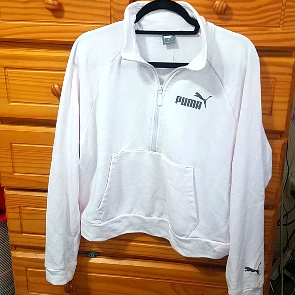 - PUMA Ladies White Half Zip Pullover Jacket Athleisure Size Large